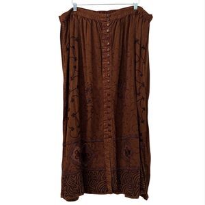 VTG Speed Limit MPH Fairy Boho Hippie Earthy Maxi Skirt 2X Whimsigoth Embroidery